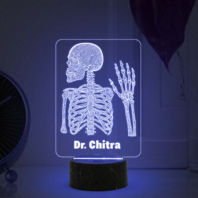 Personalized 3D Illusion Skeleton Lamp Gift for Radiologist Doctor Gift for Medical Students Doctor Clinic Desk Table Lamp with Automatic Color Changing Light